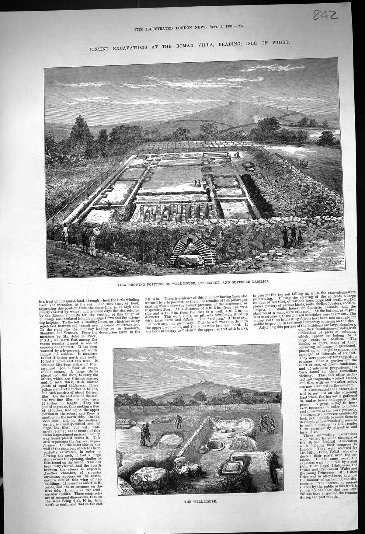 Old 1881 Archaeology Roman Villa Isle Wight Well-House Hypocaust Basi Victorian