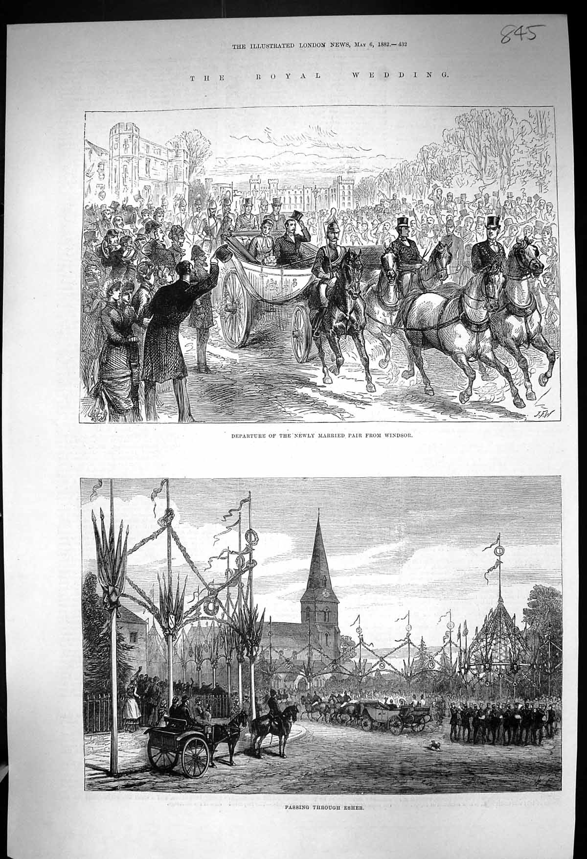 Old 1882 Royal Wedding Procession Windsor Castle Esher Carriage Horse Victorian