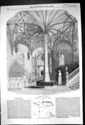 Original Old Antique Print 1857 Interior Architecture Alton Towers Octagon Hall