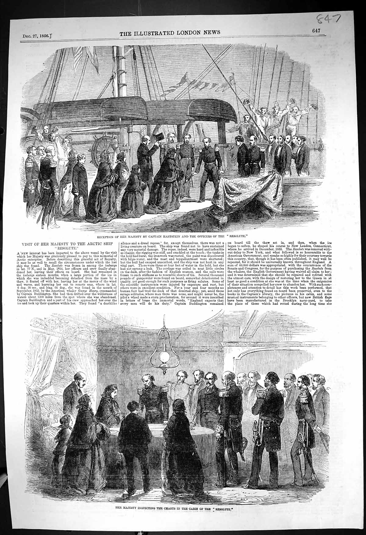 Old 1856 Reception Queen Captain Hartsein Resolute Ship Cabin Charts Victorian