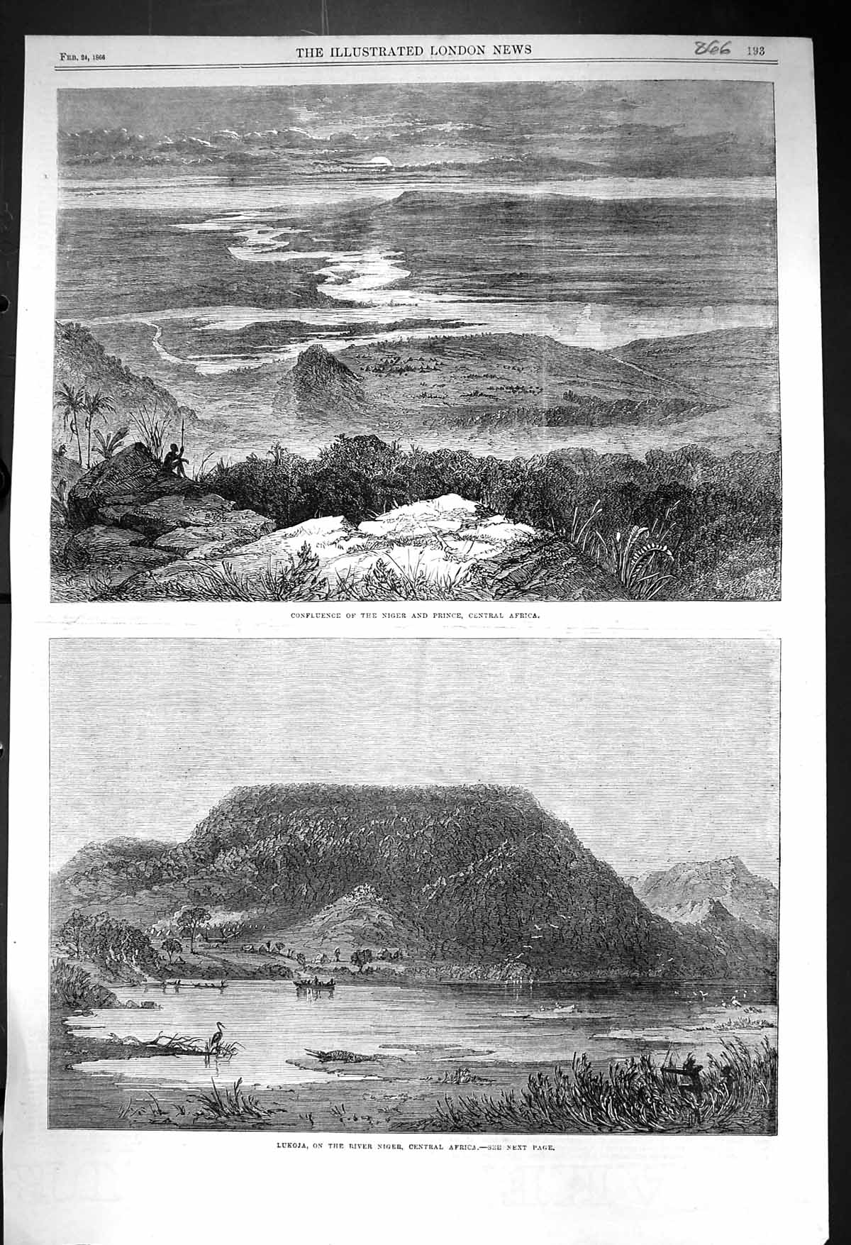 Old 1866 Confluence River Niger Prince Central Africa Lukoja Mountain Victorian