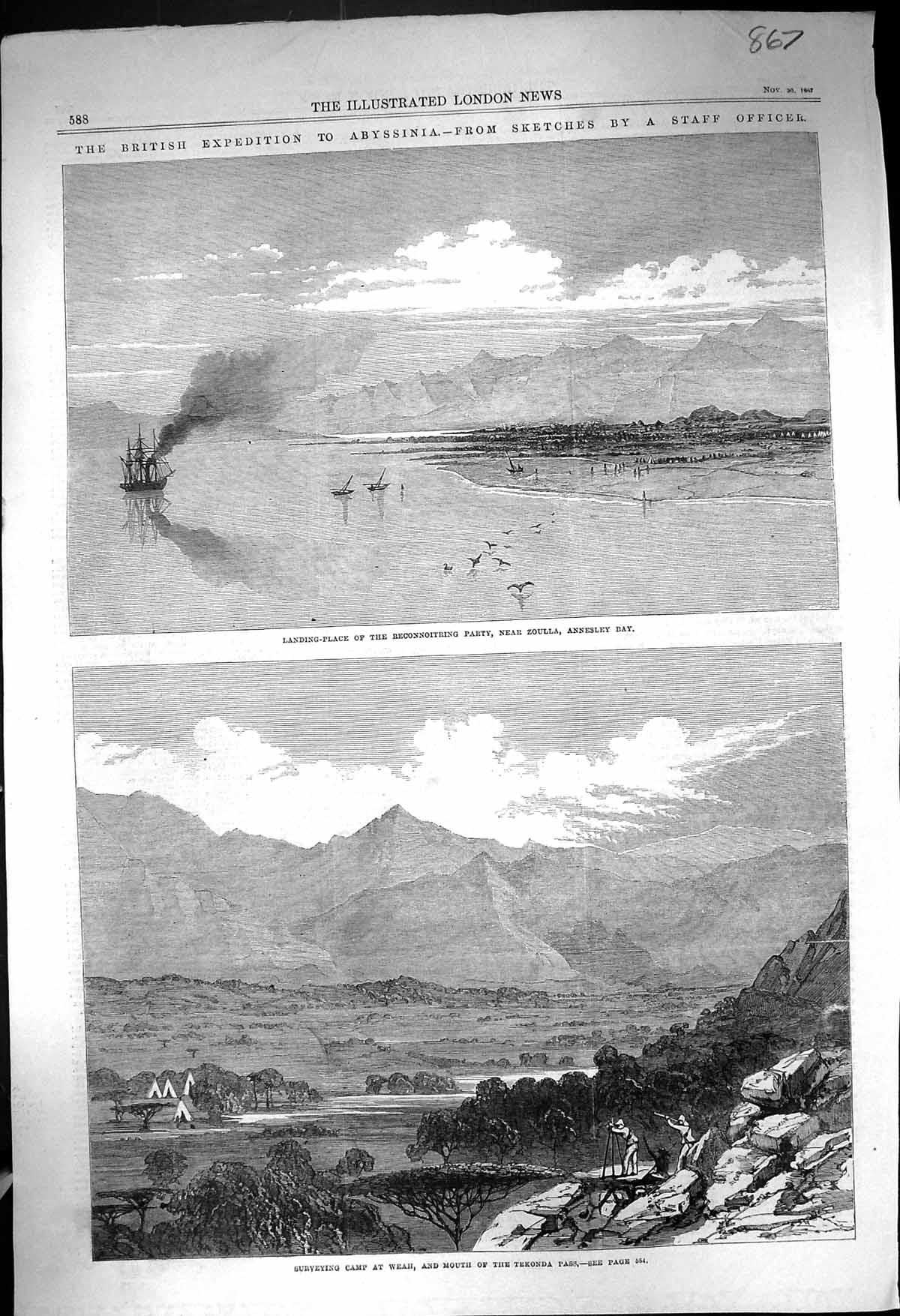 Old 1867 Landing Place Reconnoitring Party Zoulla Annesley Abyssinia Victorian