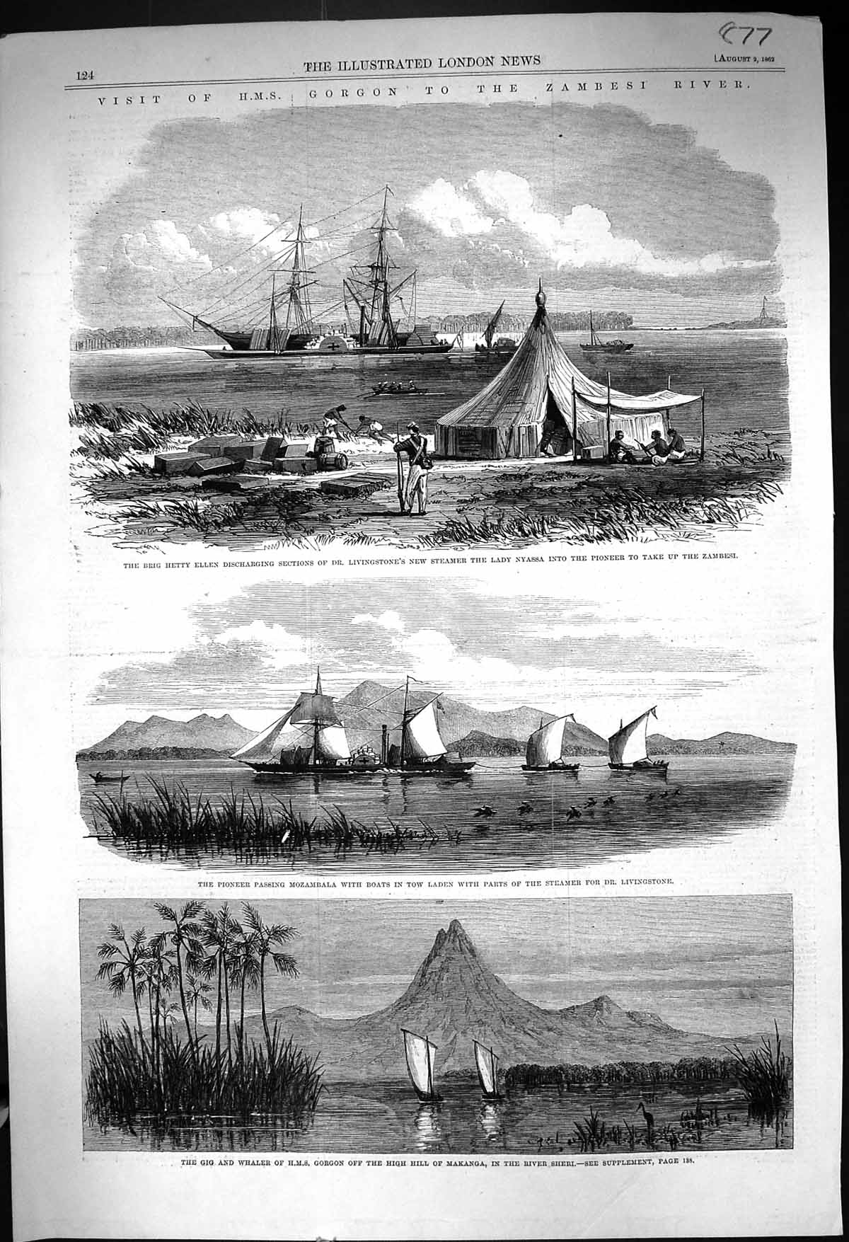 Old 1862 Ship Gorgon Zambesi Brig Hetty Ellen Livingstone Nyassa Moza Victorian
