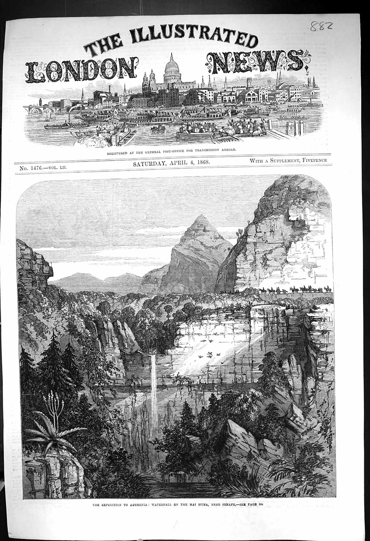 Old 1868 Expedition Abyssinia Waterfall Mai Muna Senafe Mountains Fin Victorian