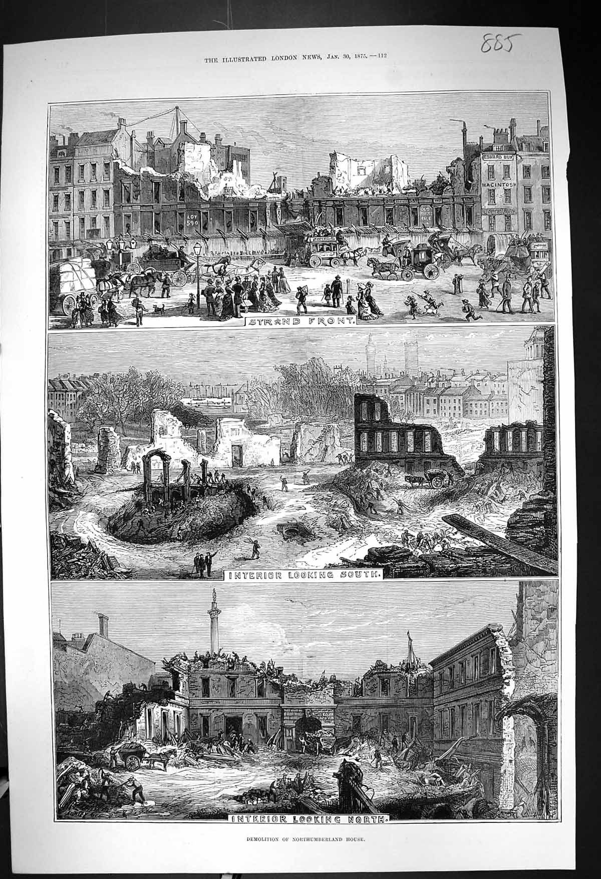 Old Print 1875 Demolition Northumberland House Strand Interior Buildings 19th