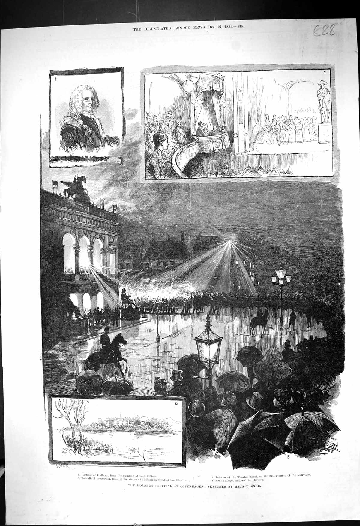 Old 1884 Holberg Festival Copenhagen Theatre Royal College Procession Victorian
