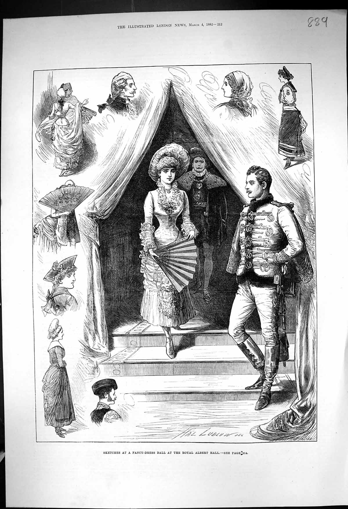 Old 1882 Sketches Fancy Dress Ball Royal Albert Hall Costumes Ludlow Victorian