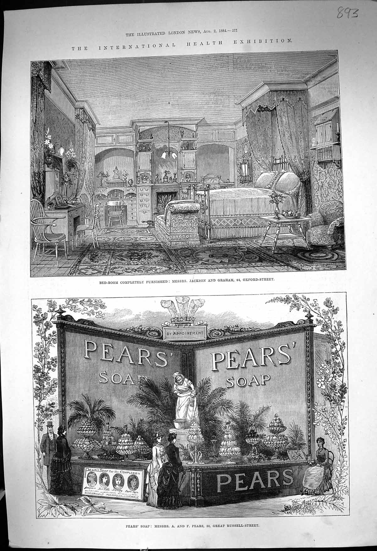 Old 1884 Pears Soap Great Russell-Street Health Exhibition Jackson Gr Victorian