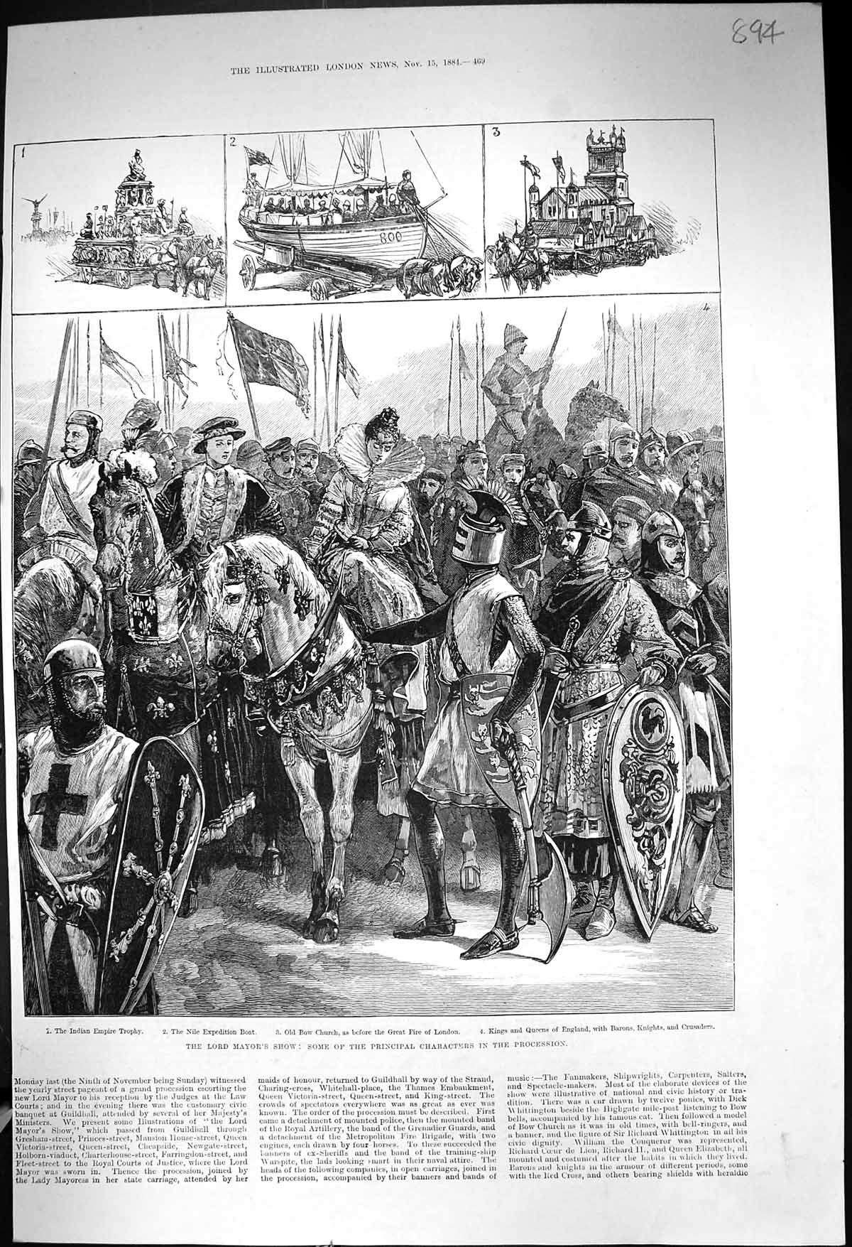 Old 1884 Lord Mayor Show Procession Nile Expedition Boat Indian Empir Victorian