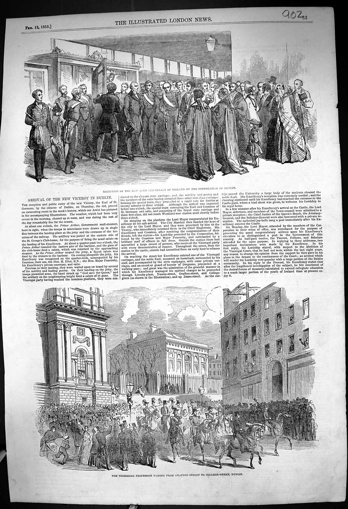 Old 1853 Viceregal Procession Grafton- Street Lord Lieutenant Ireland Victorian