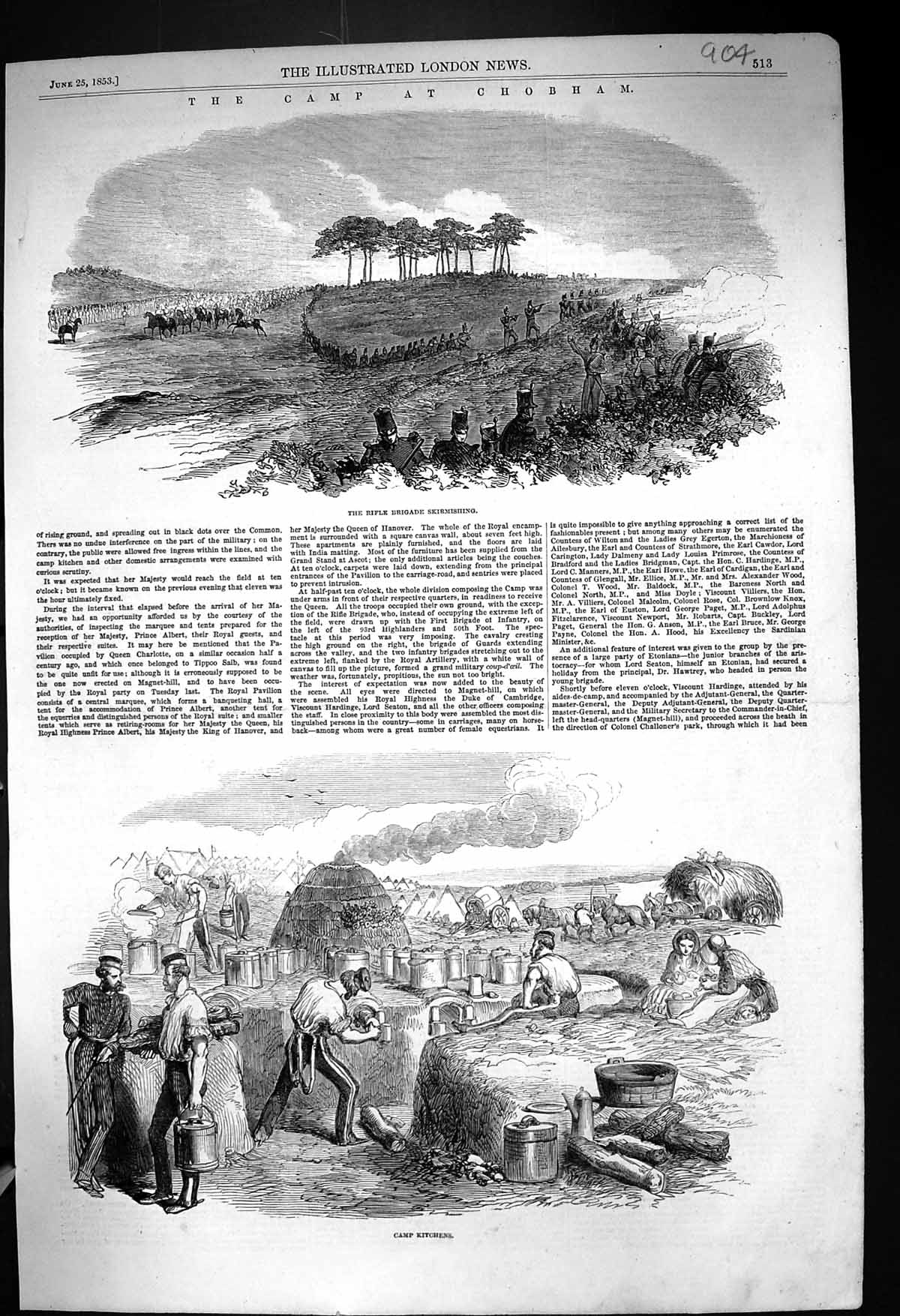 Antique Print 1853 Camp Cobham Rifle Brigade Skirmishing Siers Kitchens War