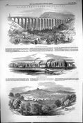 Antique Print 1849 Staffordshire Railway Fete Dane Viaduct Etruria Mow Cop 19th