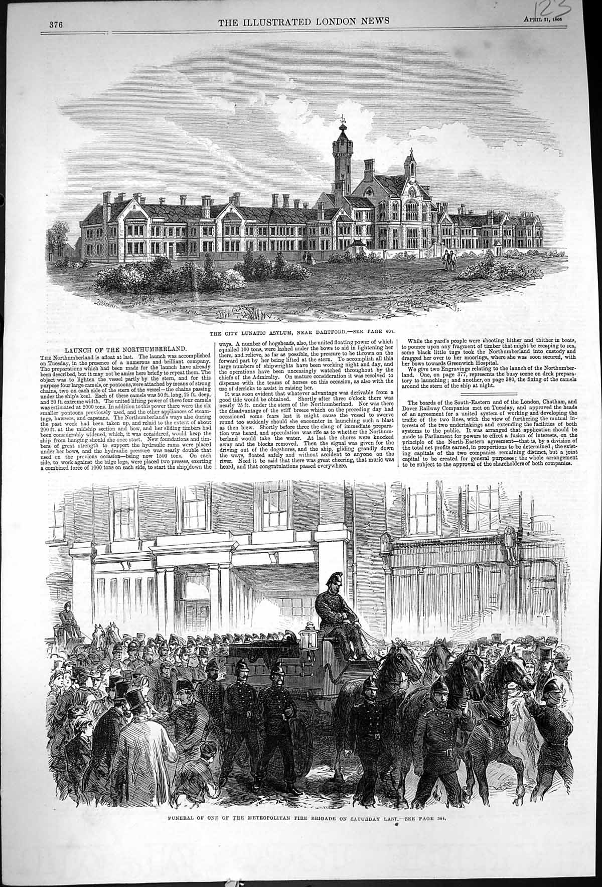 Old 1866 City Lunatic Asylum Dartford Funeral Metropolitan Fire Briga Victorian