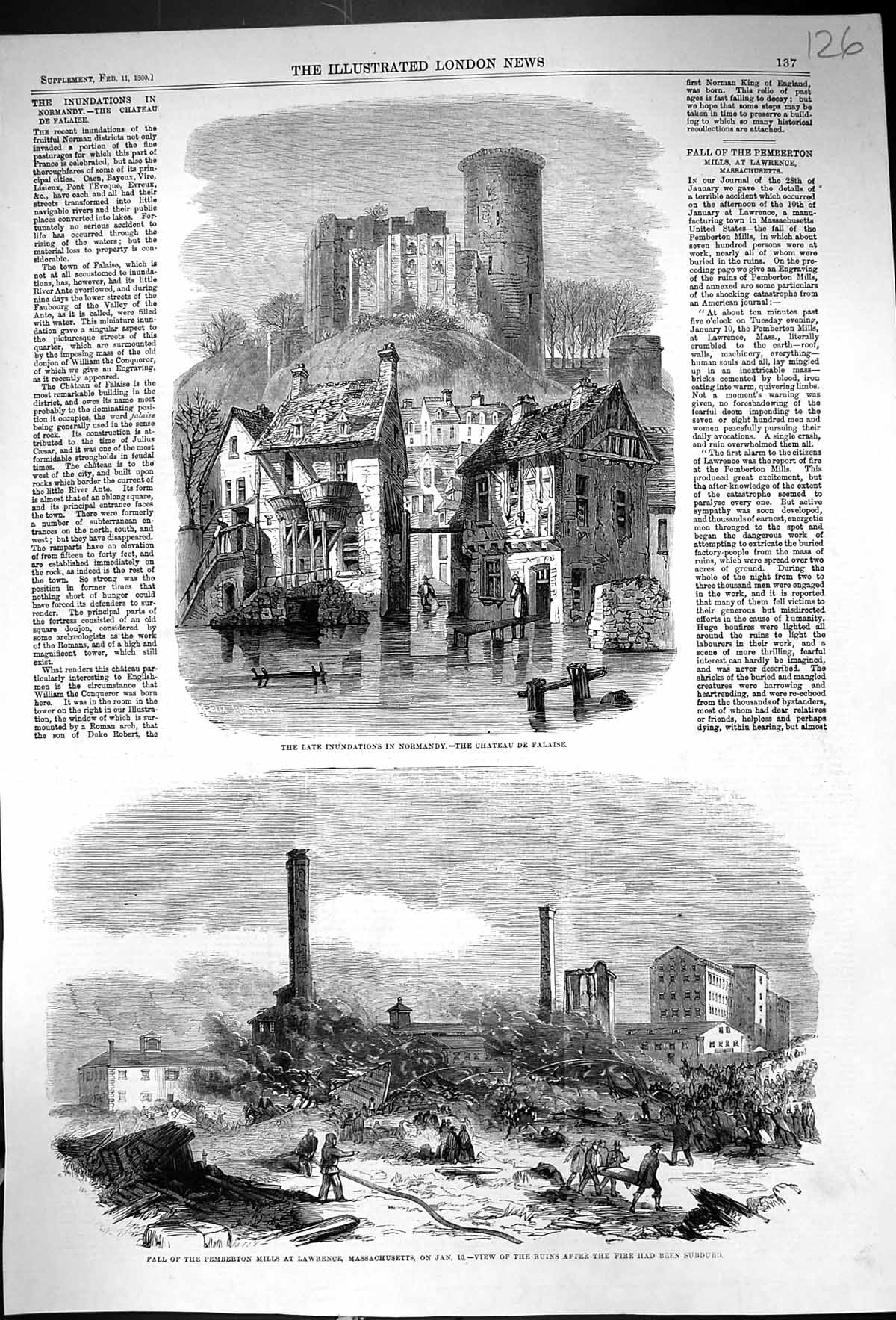 Old 1860 Floods Normandy France Ruins Pemberton Mills Lawrence Massac Victorian