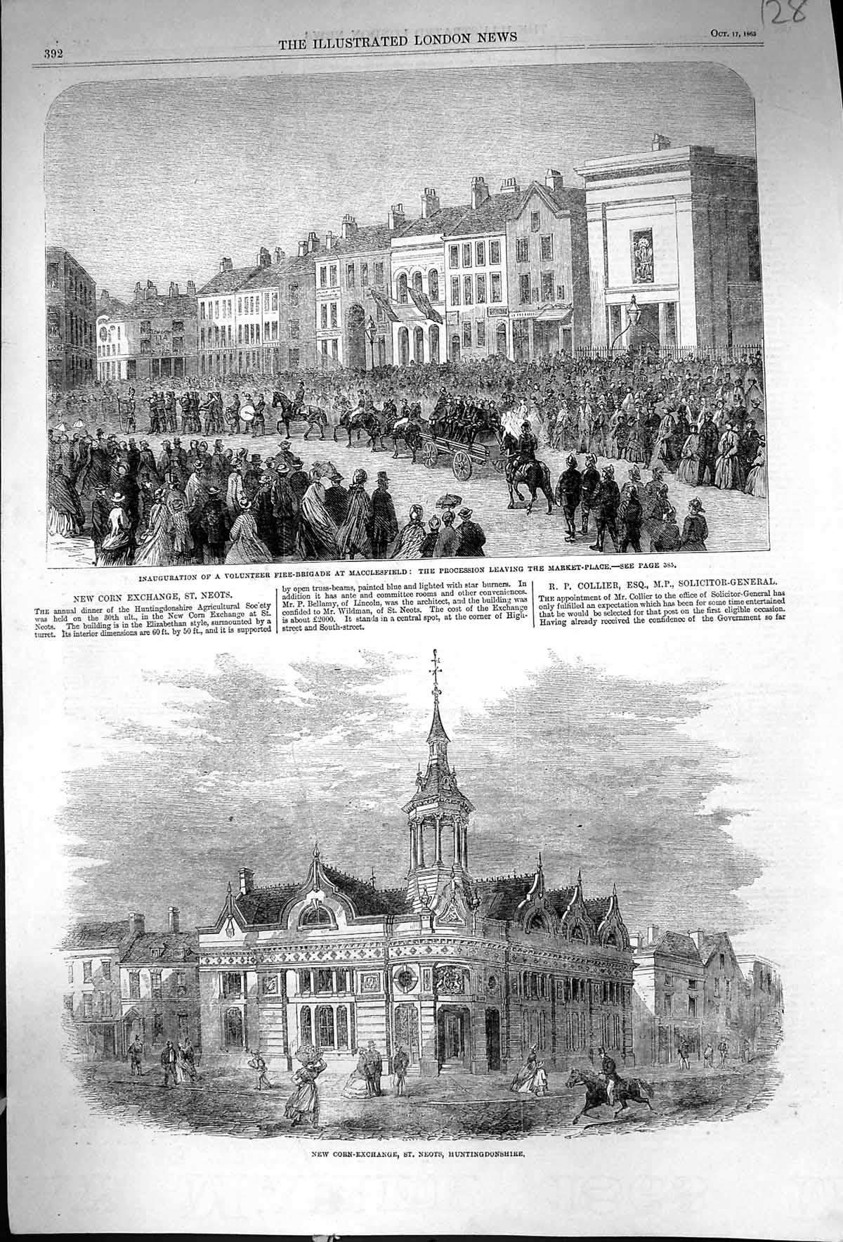 Old 1863 Corn-Exchange Neots Huntingdonshire Volunteer Fire-Brigade M Victorian