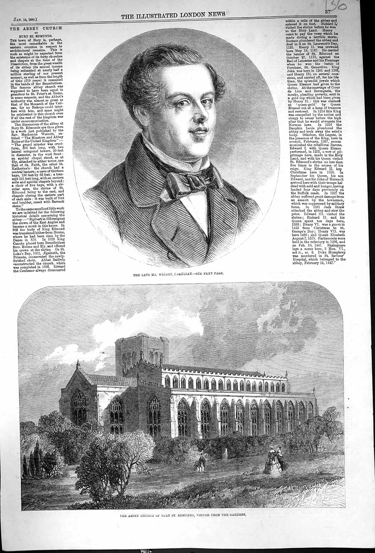 Old 1860 Mr. Wright Comedian Abbey Church Bury St. Edmunds Architectu Victorian