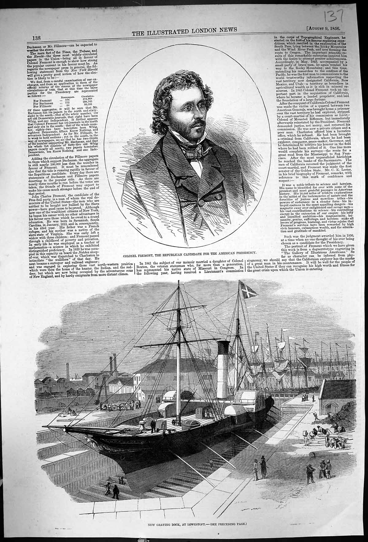 Old 1856 Colonel Fremont American Republican Graving Dock Lowestoft S Victorian