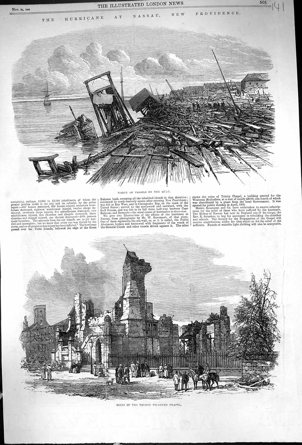 Old 1866 Hurricane Nassau Providence Ship Wreck Ruins Trinity Wesleya Victorian