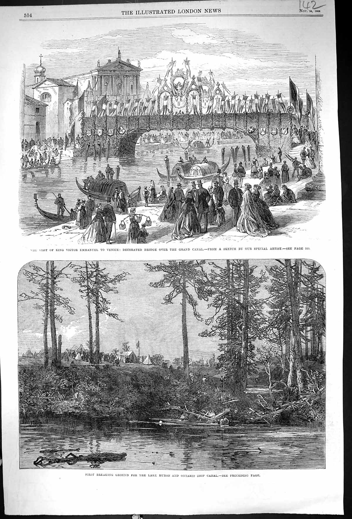 Old 1866 King Victor Emmanuel Venice Bridge Grand Canal Lake Huron On Victorian