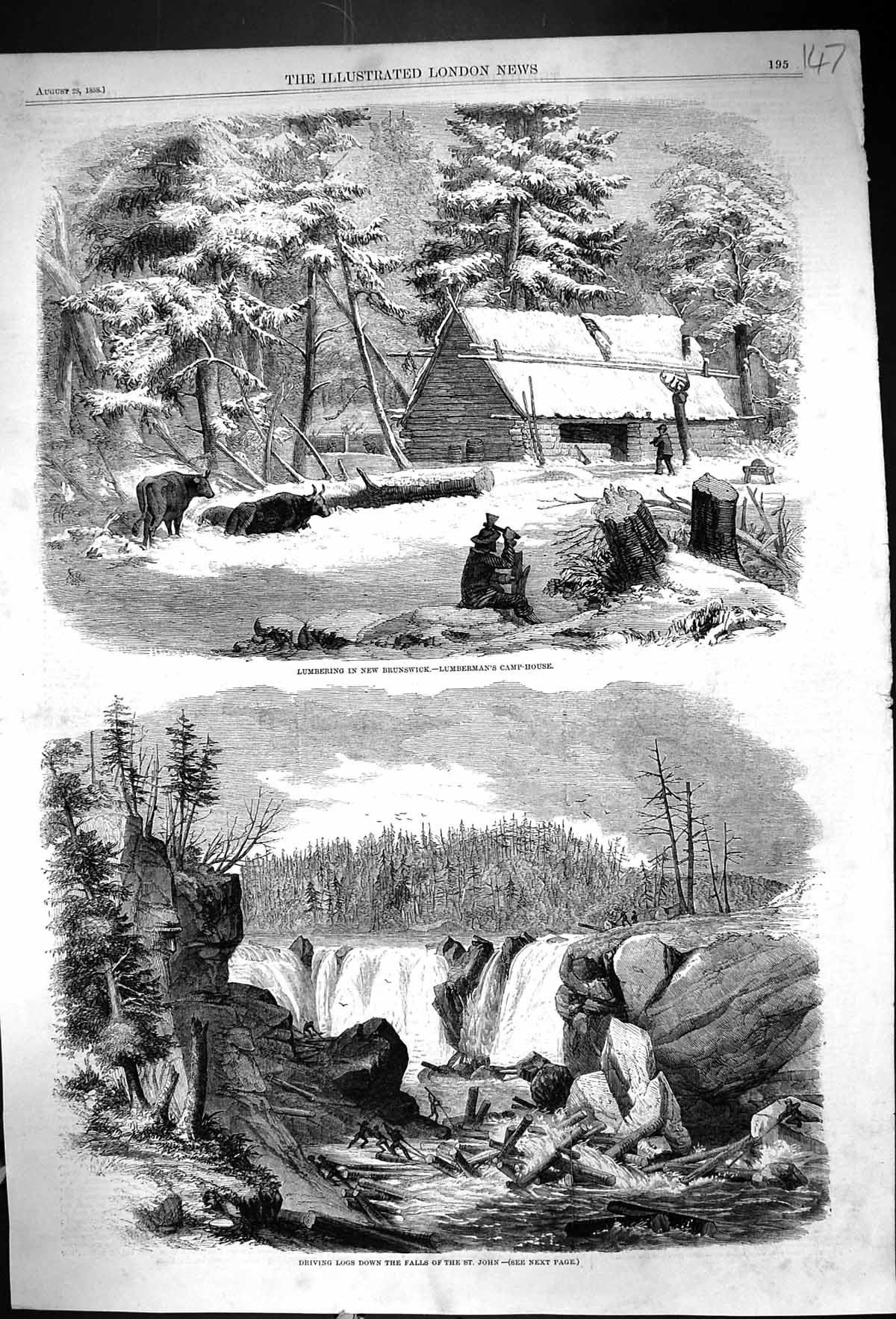 Old 1858 Lumbering New Brunswick Lumberman Camp House Driving Logs Fa Victorian