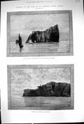Antique Print 1881 Gulf St. Lawrence Canada Rock Perce Lighthouse Gaspe Bay