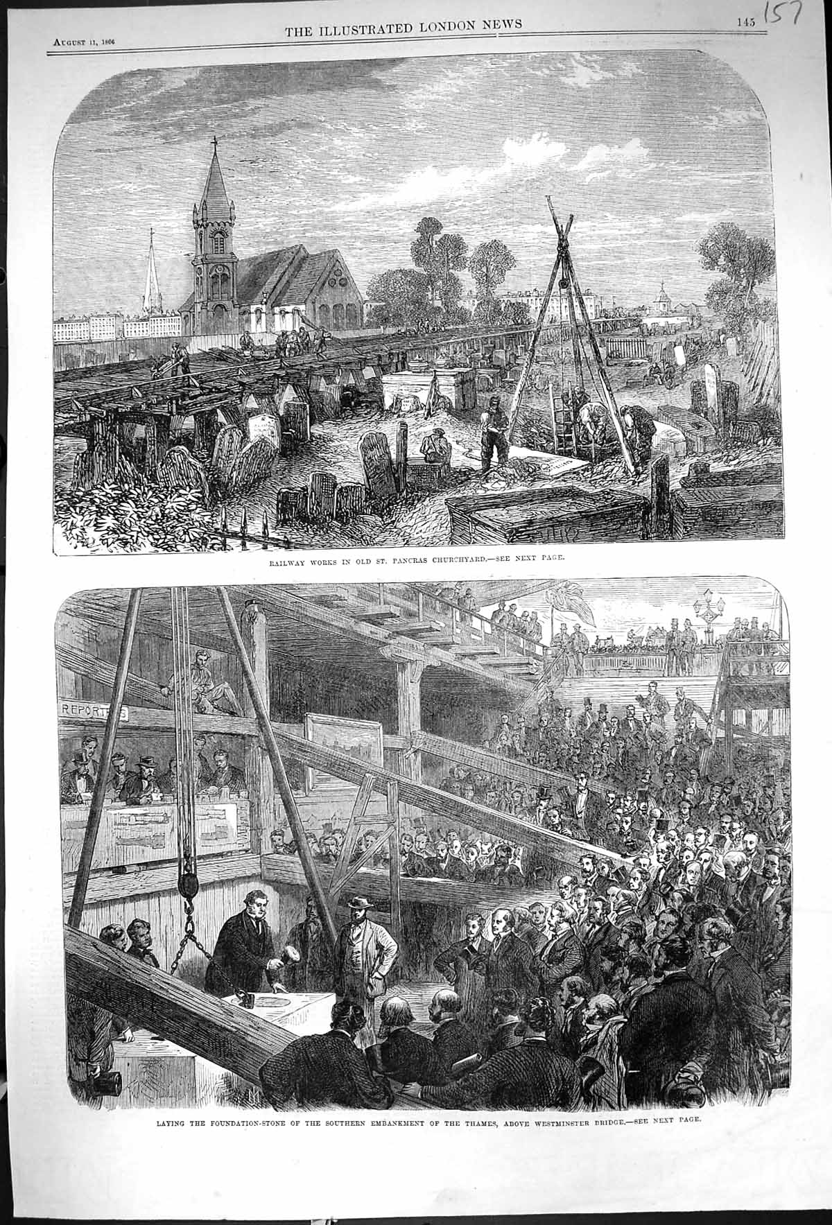 Old 1866 Railway Works St. Pancras Churchyard Foundation Embankment T Victorian