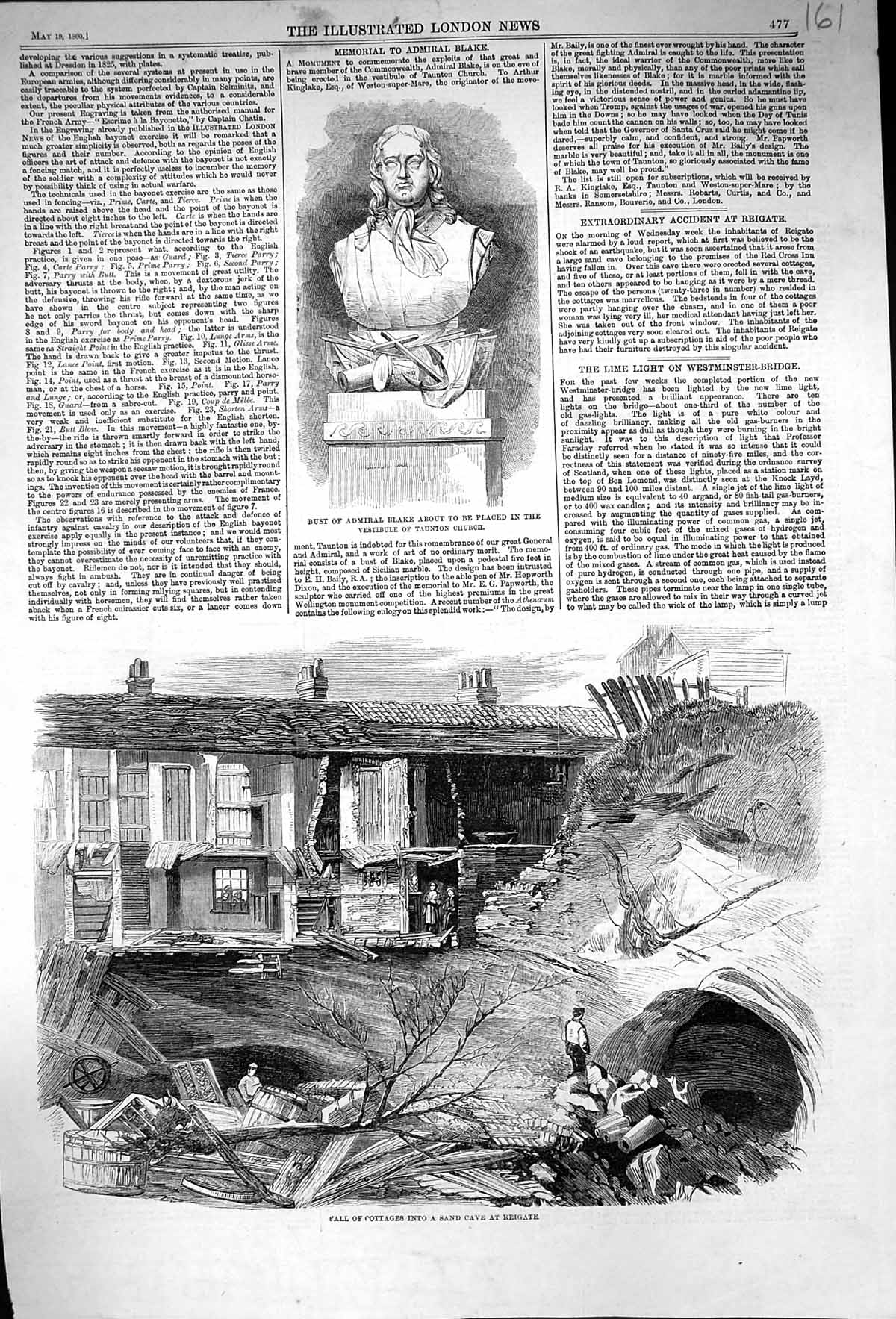 Old *6052 1860 Bust Admiral Blake Taunton Church Fall Cottages Sand C