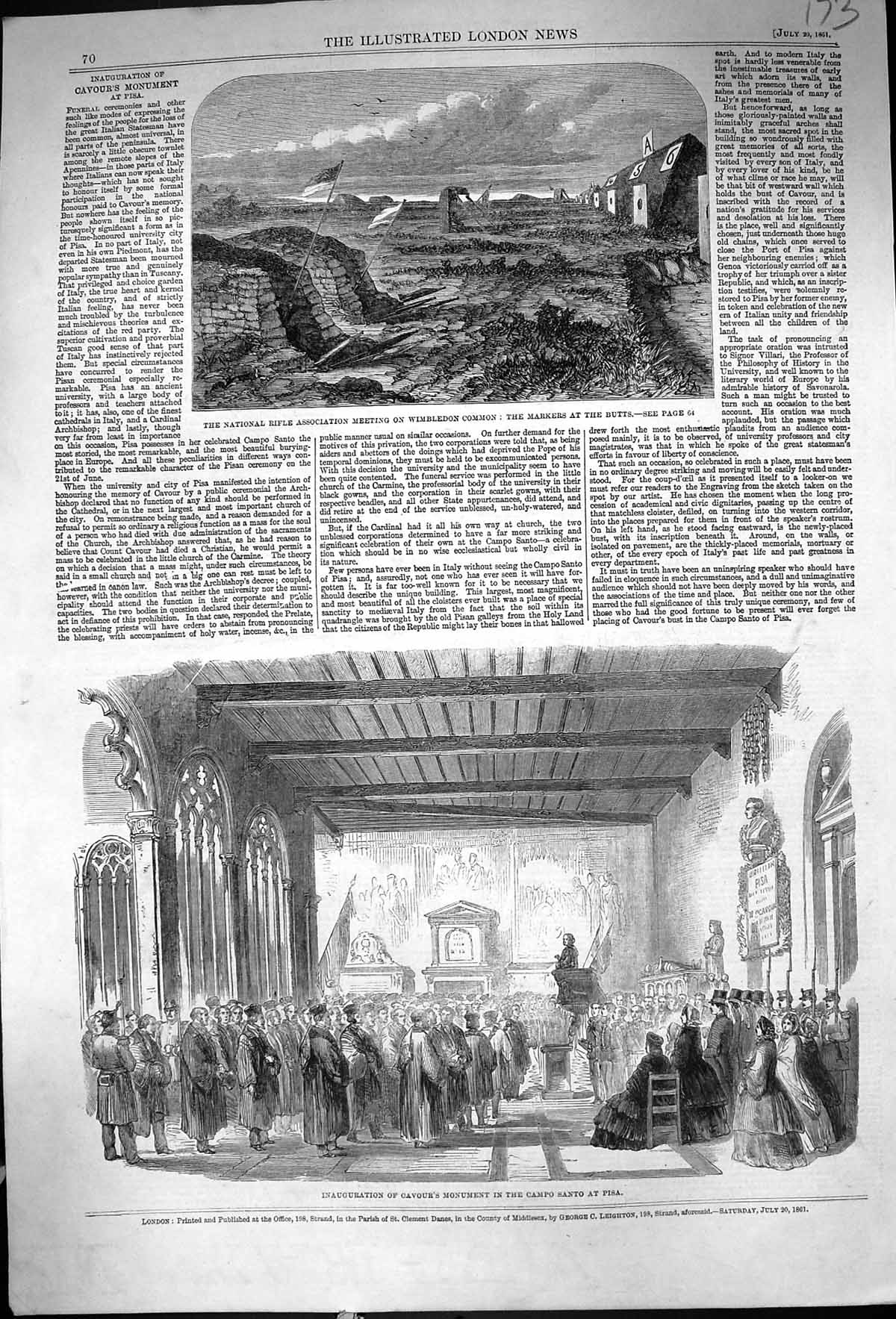 Old 1861 National Rifle Association Wimbledon Butts Cavour Monument C Victorian