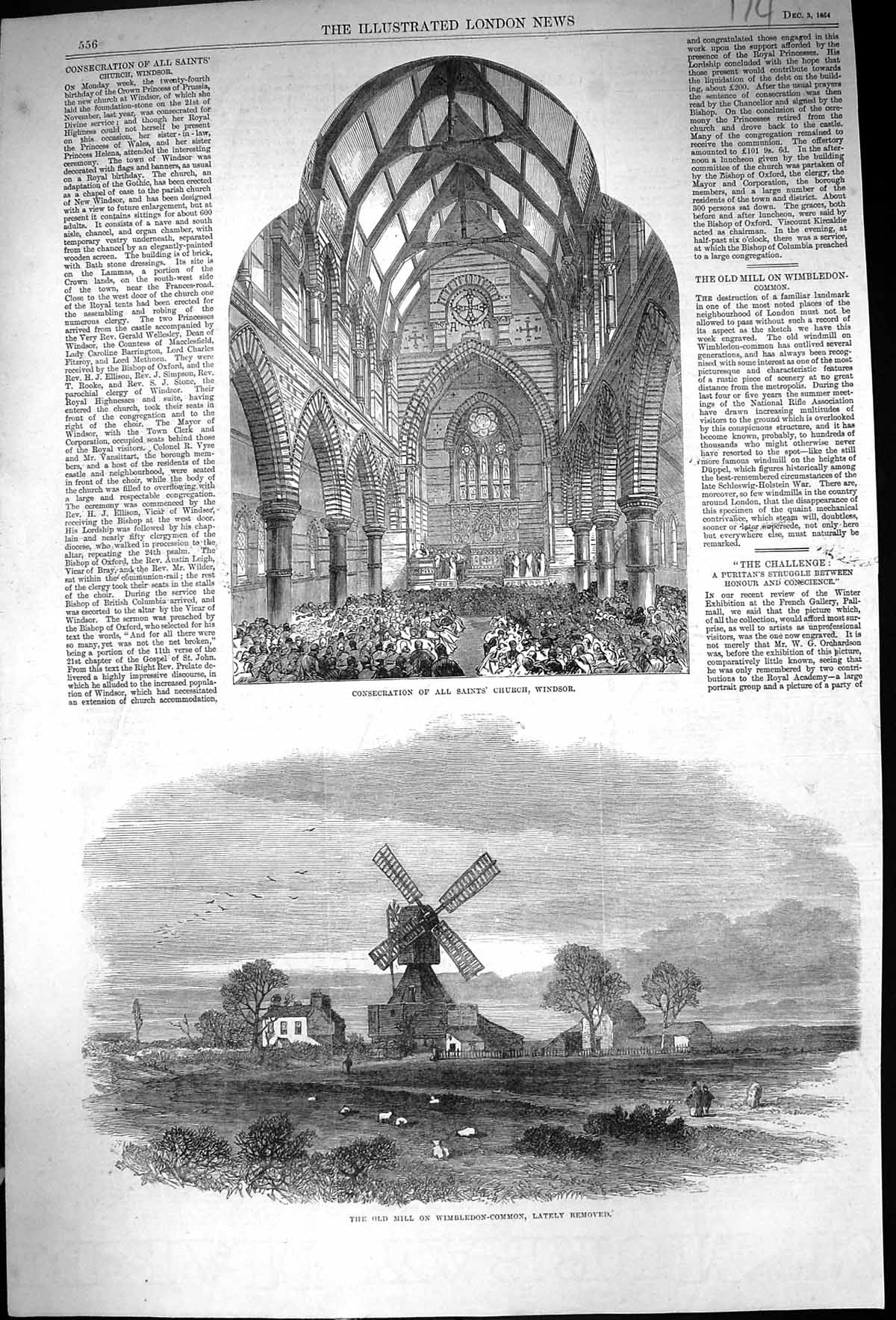 Antique Print 1864 Consecration All Saints Church Windsor Mill Wimbledon Co
