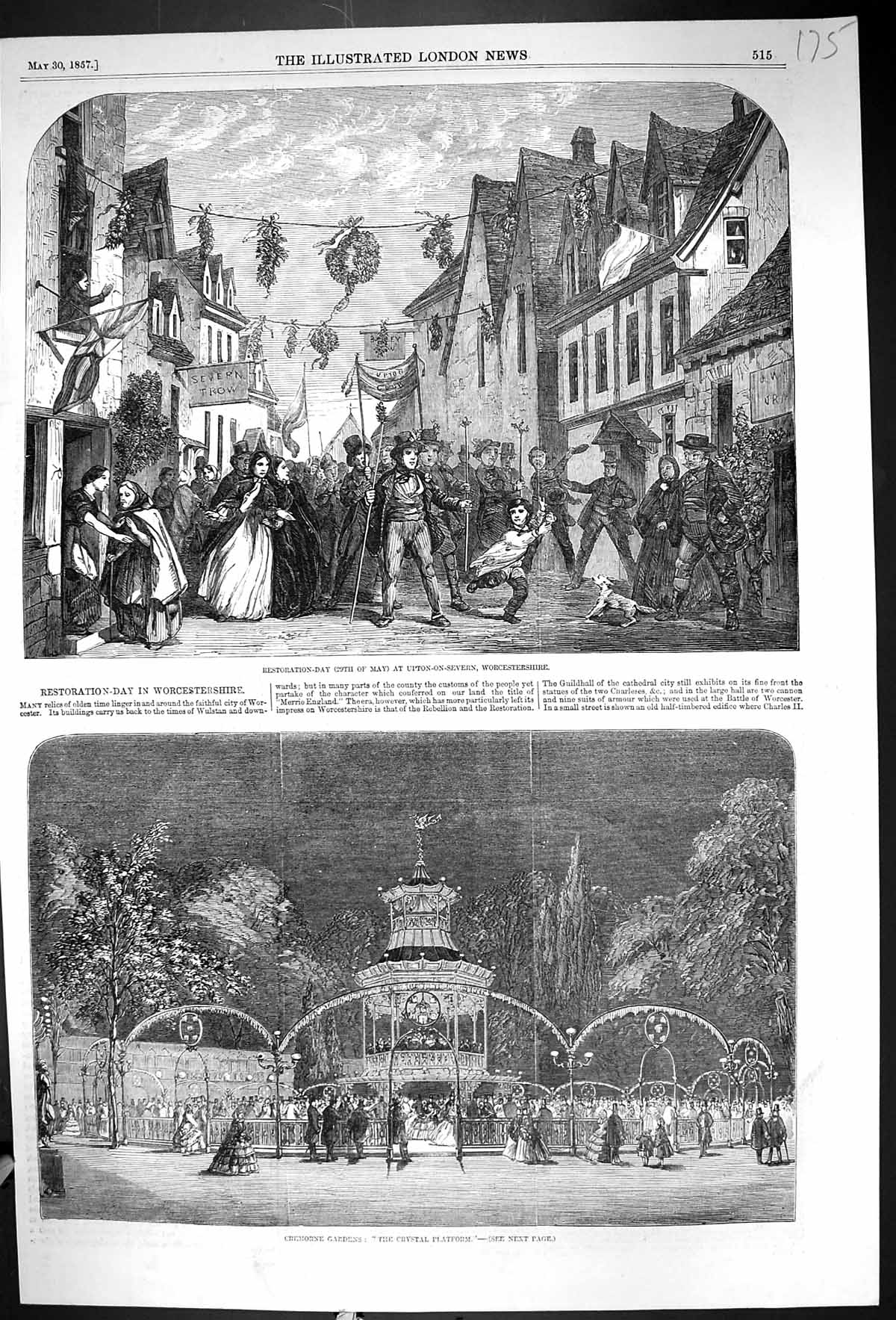 Old 1857 Restoration Day May Worcestershire Cremorne Gardens Crystal Victorian