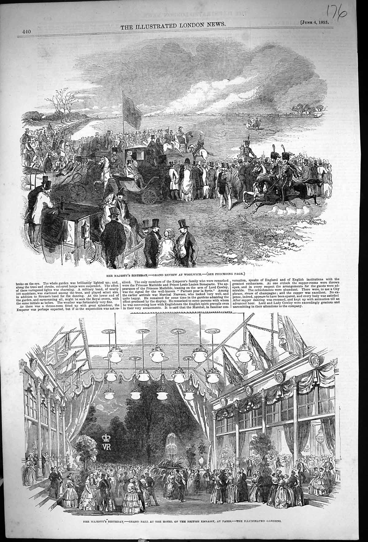 Old *6012 1853 Queen'S Birthday Grand Review Woolwich Ball Hotel Brit