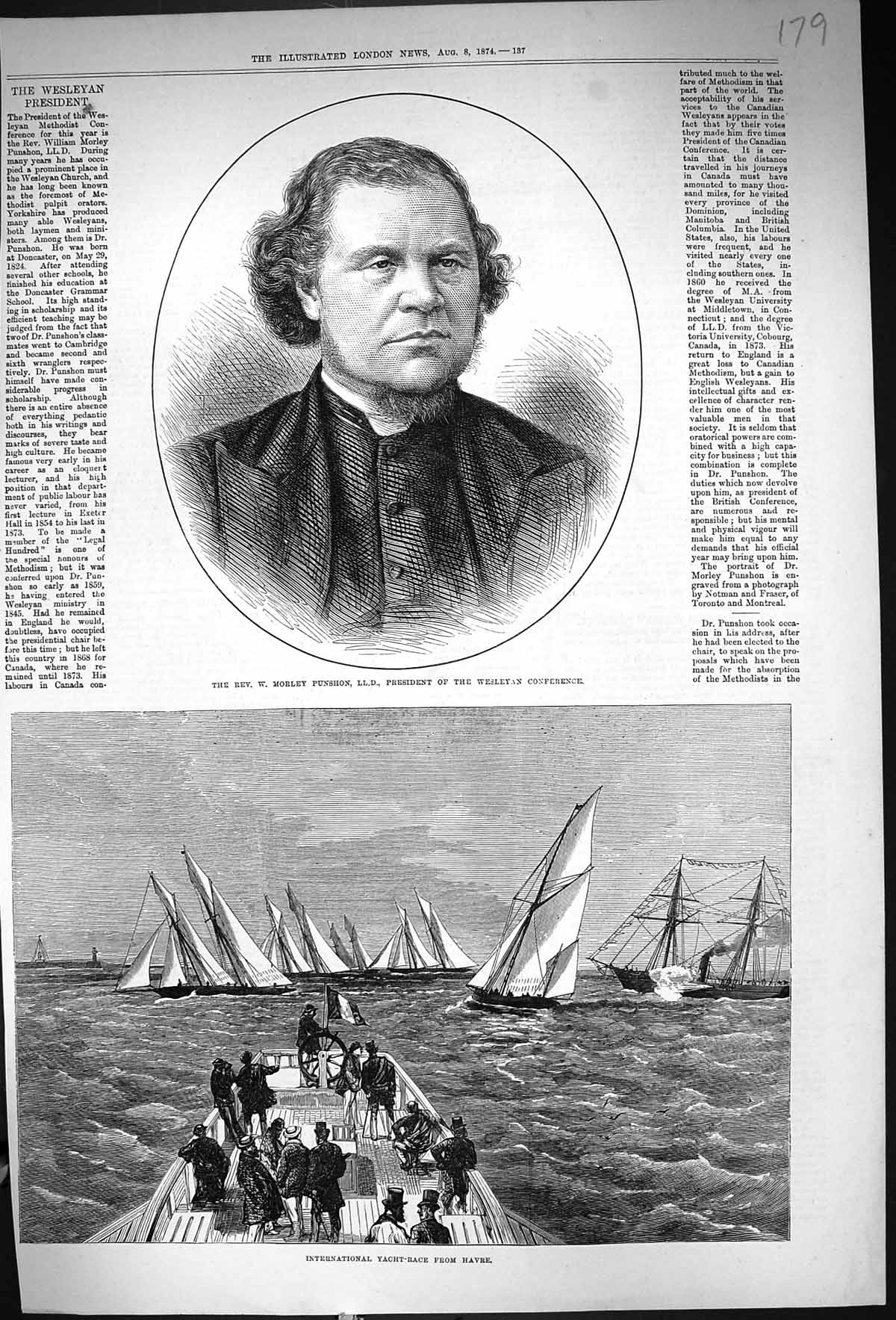 Old 1874 Rev. Morley Punshion Wesleyan Conference International Yacht Victorian