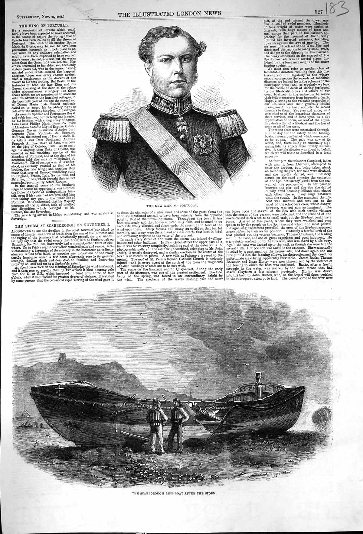 Antique Print 1861 Portrait King Portugal Dom Bourbon Scarborough Life Boat