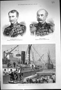 Old Print 1873 Garnet Wolseley General Kaufmann Warree Woolwich Ships War 19th