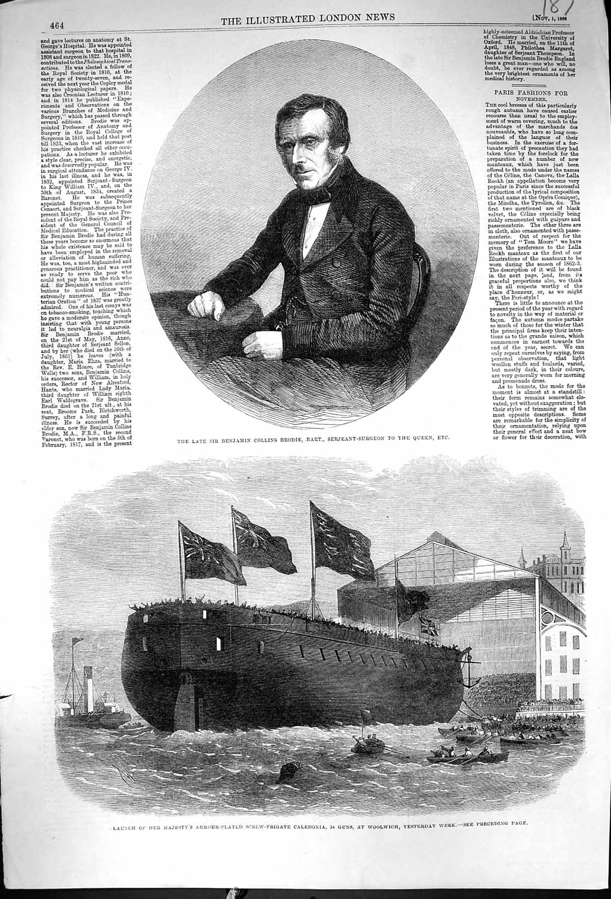 Old 1862 Benjamin Collins Brodie Serjeant-Surgeon Launch Ship Caledon Victorian