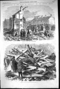 Old 1864 Floods Sheffield Searching Dead Malin Bridge Garden Scene Hi Victorian