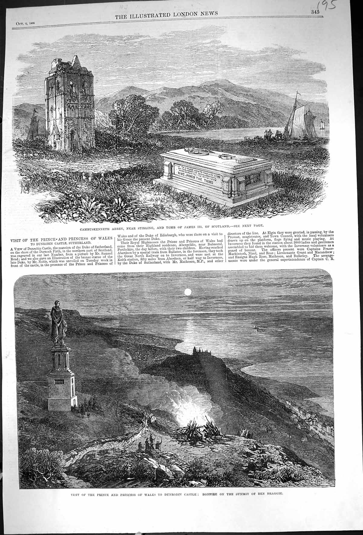 Old 1866 Cambuskenneth Abbey Stirling Tomb James Scotland Dunrobin Ca Victorian