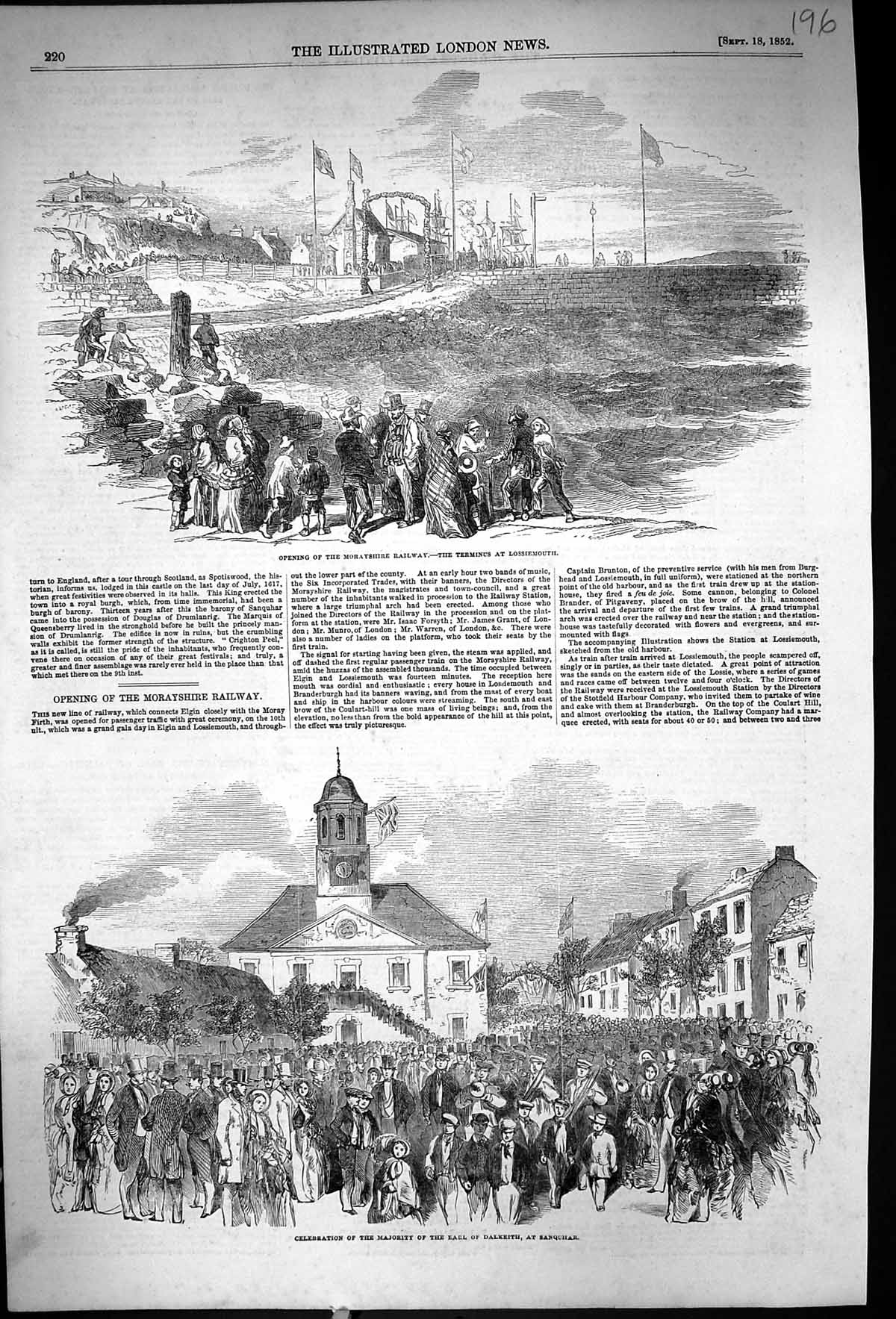 Old 1852 Opening Morayshire Railway Terminus Lossiemouth Earl Dalkeit Victorian