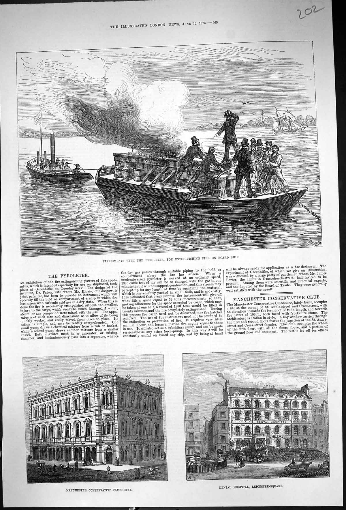 Old 1875 Manchester Conservative Clubhouse Dental Hospital Pyroleter Victorian
