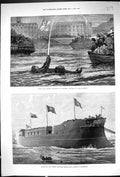 Old 1874 Captain Paul Boyton Swimming Cork Harbour Launch Turkish Shi Victorian