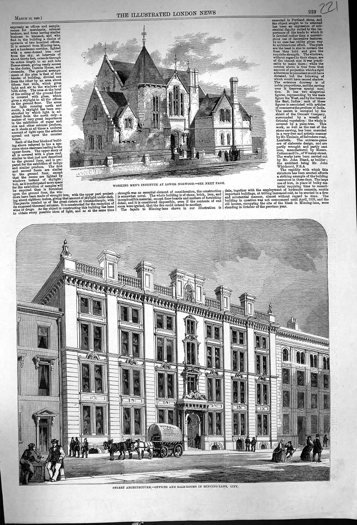 Old 1860 Street Architecture Offices Sale-Rooms Mincing Lane Men'S Cl Victorian