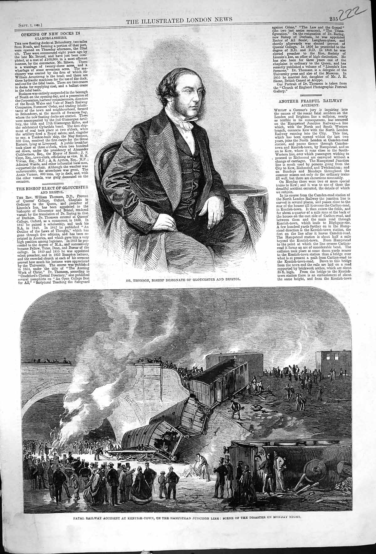 Old 1861 Dr. Thomson Bishop Gloucester Bristol Train Crash Kentish Ha Victorian