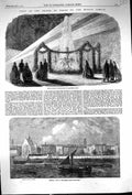 Old 1861 View Middle Temple Library River Thames Fountain Illuminated Victorian