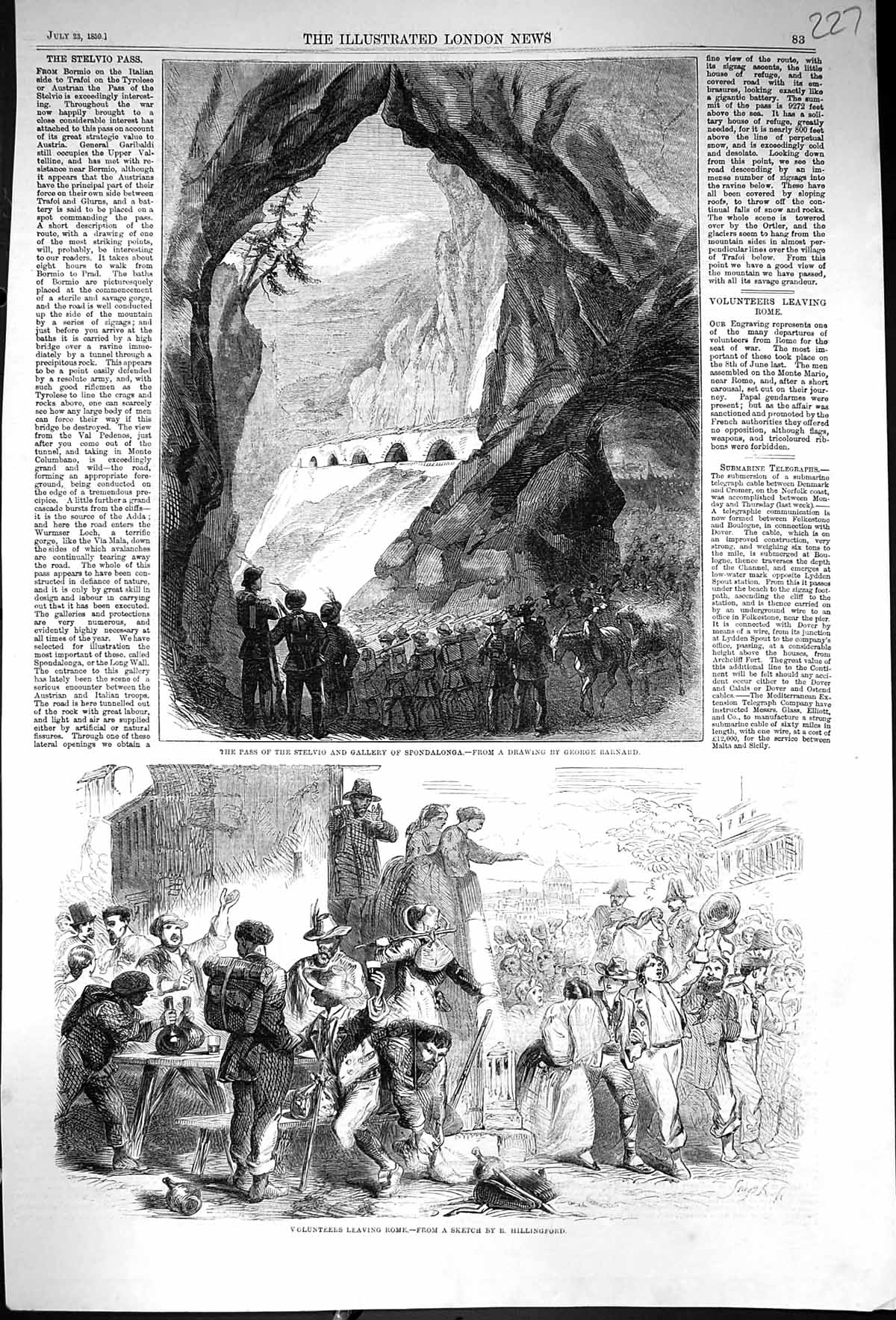 Antique Print 1859 Pass Stelvio Gallery Spondalonga Volunteer Siers Leaving