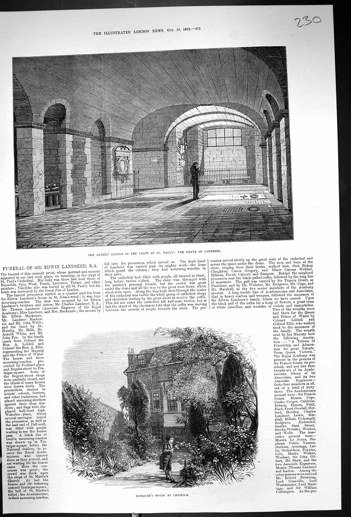 Old 1873 Artists Corner Crypt St. Paul'S Grave Landseer Hogarth House Victorian
