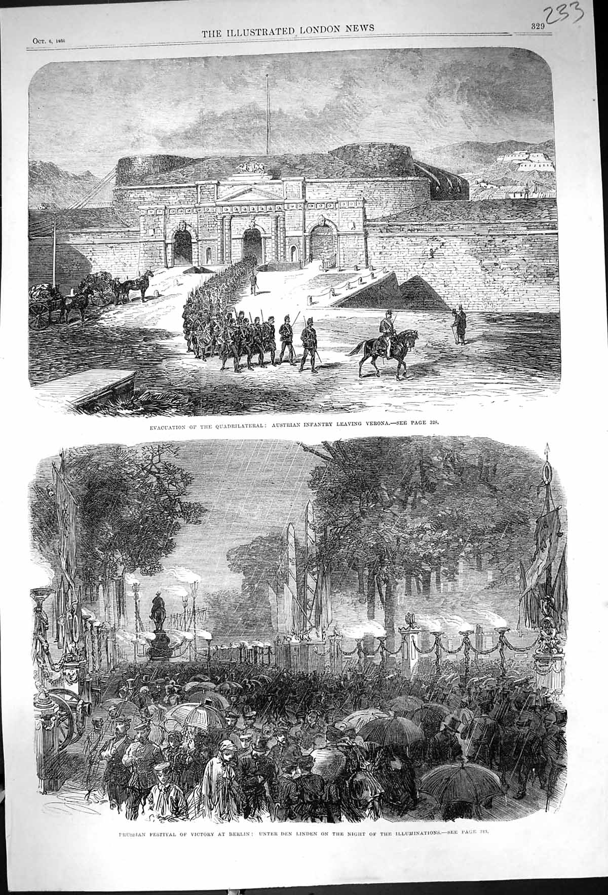 Old Print 1866 Evacuation Quadrilateral Austrian Siers Verona Berlin Unt 19th