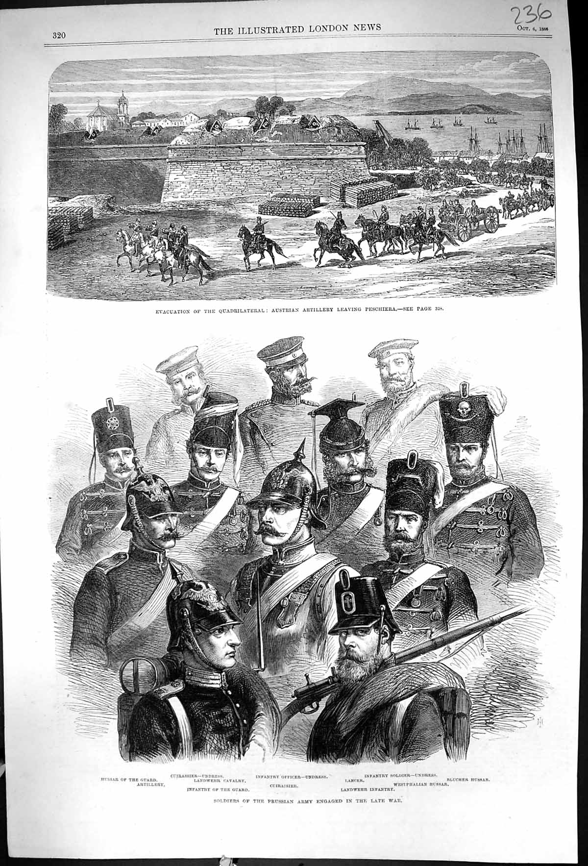 Old Print 1866 Prussian Army Hussar Lancer Cuirassier Austrlian Siers Pe 19th