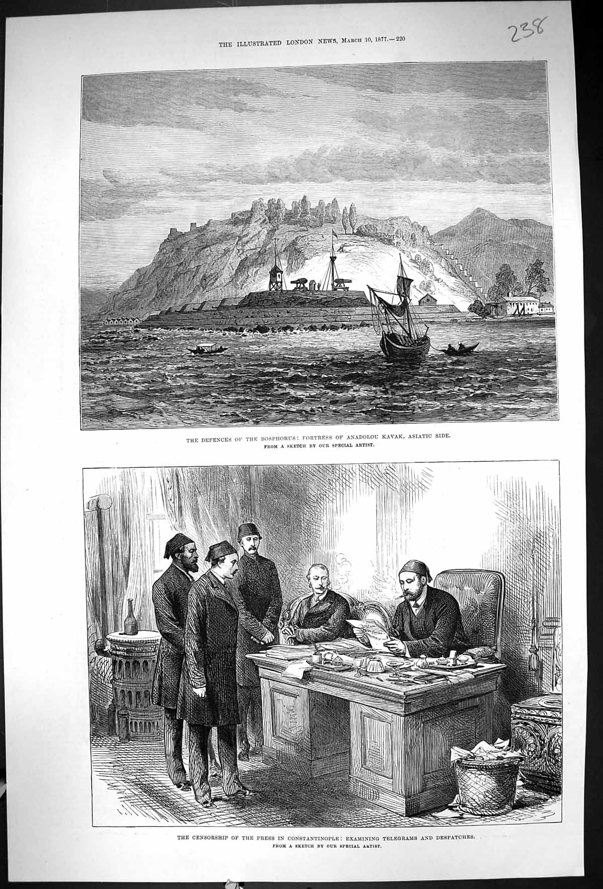 Old 1877 Bosphorus Fortress Anadolou Kavak Telegrams Constantinople C Victorian