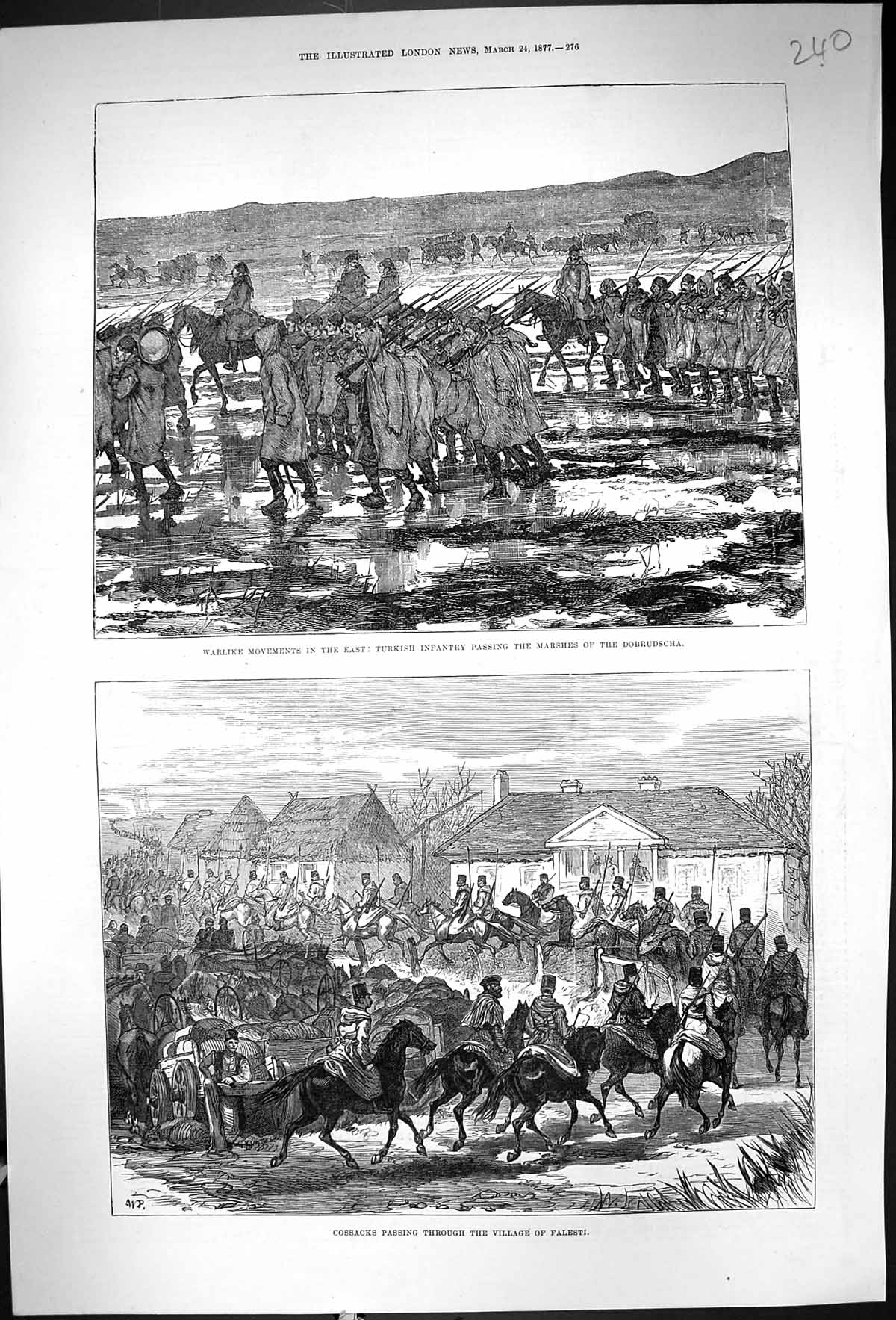 Old Print 1877 Turkish Siers Marshes Dobrudscha Cossacks Village Falesti 19th