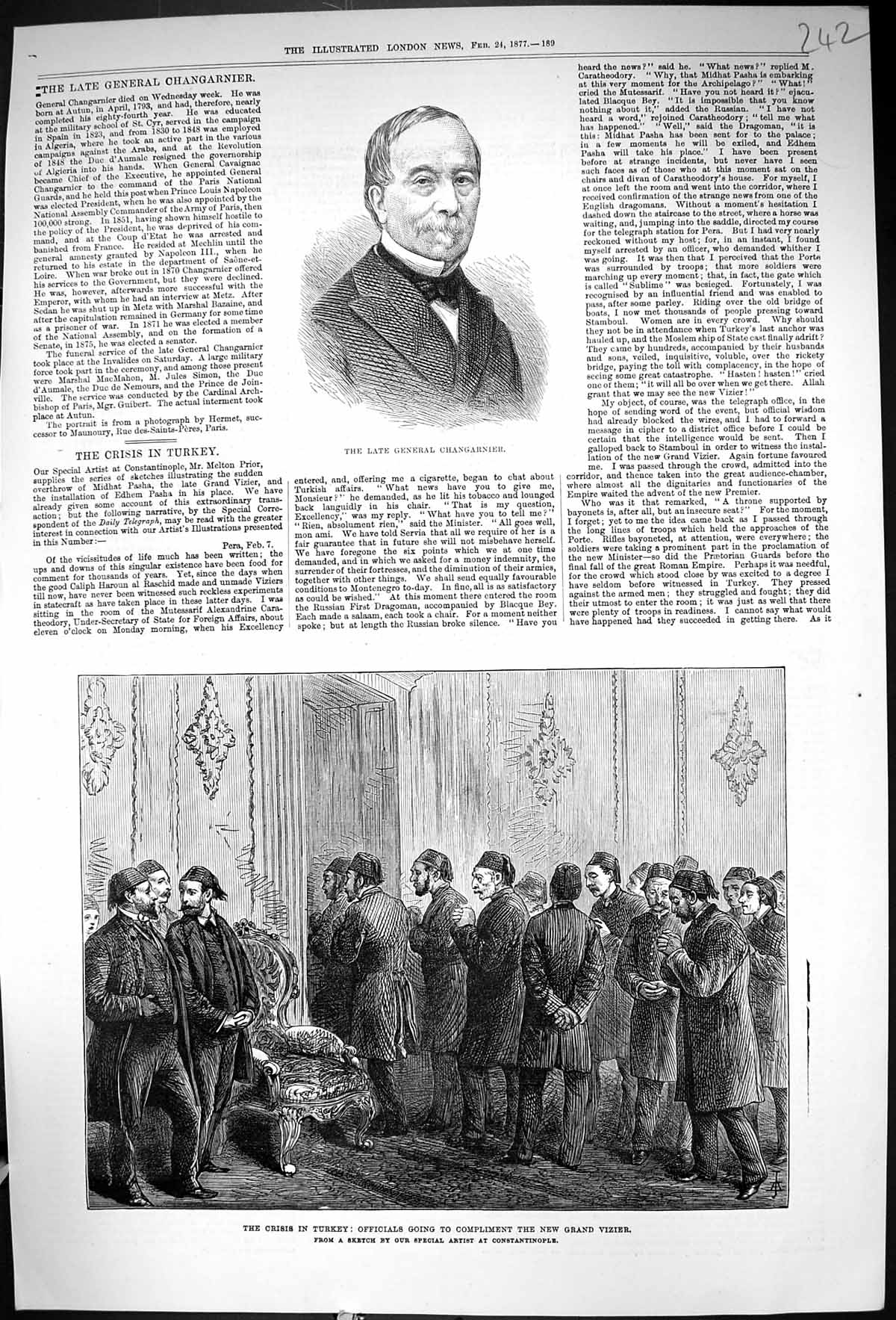 Antique Print 1877 General Changarnier Crisis Turkey Officials Grand Vizier